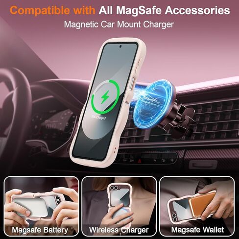 UEEBAI Magnetic for Samsung Galaxy Z Flip 5/Z Flip 6/7 FE Case, Compatible with MagSafe, Transparent Clear Wave Frame Design Soft Edge Cover Matte Shockproof Phone Case- Pink in Saudi Arabia
