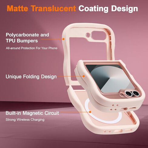 UEEBAI Magnetic for Samsung Galaxy Z Flip 5/Z Flip 6/7 FE Case, Compatible with MagSafe, Transparent Clear Wave Frame Design Soft Edge Cover Matte Shockproof Phone Case- Pink in Saudi Arabia