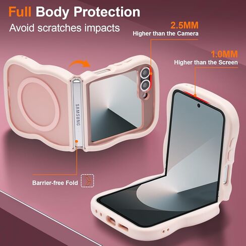 UEEBAI Magnetic for Samsung Galaxy Z Flip 5/Z Flip 6/7 FE Case, Compatible with MagSafe, Transparent Clear Wave Frame Design Soft Edge Cover Matte Shockproof Phone Case- Pink in Saudi Arabia