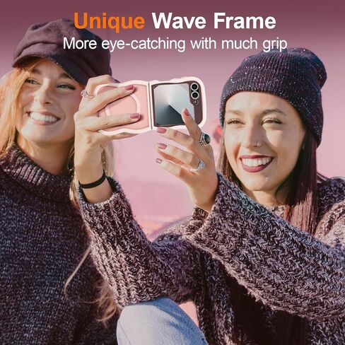 UEEBAI Magnetic for Samsung Galaxy Z Flip 5/Z Flip 6/7 FE Case, Compatible with MagSafe, Transparent Clear Wave Frame Design Soft Edge Cover Matte Shockproof Phone Case- Pink in Saudi Arabia