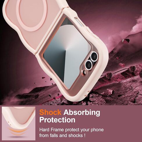 UEEBAI Magnetic for Samsung Galaxy Z Flip 5/Z Flip 6/7 FE Case, Compatible with MagSafe, Transparent Clear Wave Frame Design Soft Edge Cover Matte Shockproof Phone Case- Pink in Saudi Arabia