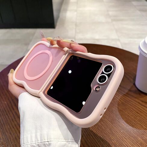 UEEBAI Magnetic for Samsung Galaxy Z Flip 5/Z Flip 6/7 FE Case, Compatible with MagSafe, Transparent Clear Wave Frame Design Soft Edge Cover Matte Shockproof Phone Case- Pink in Saudi Arabia