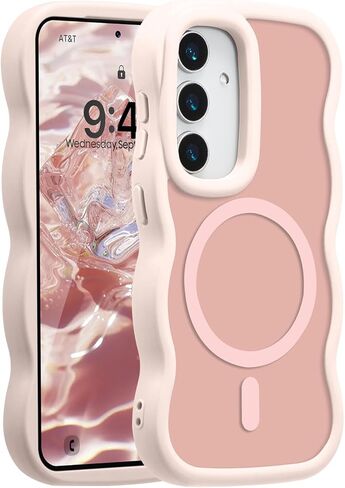 UEEBAI Magnetic for Samsung Galaxy Z Flip 5/Z Flip 6/7 FE Case, Compatible with MagSafe, Transparent Clear Wave Frame Design Soft Edge Cover Matte Shockproof Phone Case- Pink in Saudi Arabia