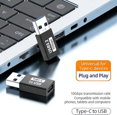 محول USB C ذكر إلى USB 3.2 أنثى، ومحول USB-C إلى USB-A [عبوة من قطعتين] للشحن ونقل البيانات بسرعة 10 جيجابت في الثانية وOTG - أسود in Kuwait