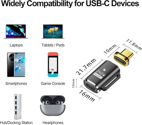 محول USB C مغناطيسي (I-Shape PD3.1 240W)، موصل USB4.0 من النوع C مع شحن PD ونقل بيانات بسرعة 40 جيجابت في الثانية، متوافق مع MacBook Pro/Air iPad Pro والمزيد من أجهزة USB C in Kuwait