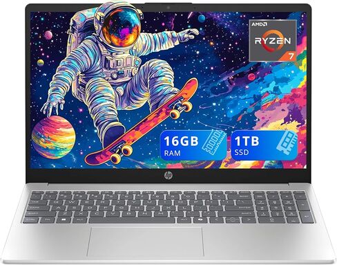 كمبيوتر محمول HP 15.6 بوصة FHD، AMD Ryzen 7 5825U، ذاكرة وصول عشوائي DDR4 سعة 16 جيجابايت، 1 تيرابايت SSD، رسومات AMD Radeon، لوحة مفاتيح رقمية، مساعد طيار، كاميرا عالية الدقة، Wi-Fi 6، Windows 11 Home، فضي (متجدد) in Kuwait