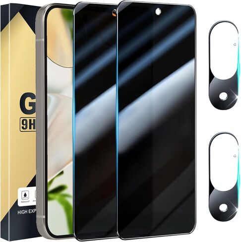 [عبوتان + 2] واقي شاشة للخصوصية متوافق مع Pixel 9 5G، 2 طبقة مقسى + 2 زجاج لعدسة الكاميرا - وضوح عالي - خالٍ من الفقاعات - حماية ضد التجسس - مضاد للكسر in Kuwait