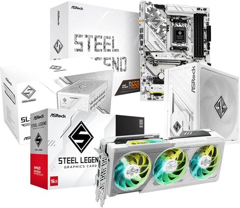 ASRock Radeon RX 9070 XT Steel Legend 16 جيجابايت، اللوحة الأم B650 Steel Legend WiFi، وSteelLegend 850W PSU | منصة الألعاب والبث AM5 النهائية in Kuwait