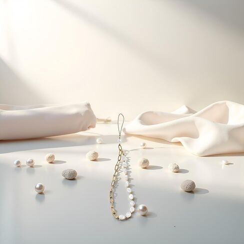 1Pc White Phone Lanyard, Metal Chain, Pearl Beaded Phone Charms, Universal Anti Lost Chain, Wrist Strap, Decorations Charm Keychain Accessories in Saudi Arabia