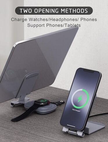 شاحن لاسلكي مغناطيسي لهاتف iPhone 16/15/14/13/12 حامل شاحن آمن PD15W USB C، شحن لاسلكي سريع مزدوج الجوانب دوار قابل للتعديل لهاتف iPhone/AirPods 2/3/Pro 2 in Kuwait