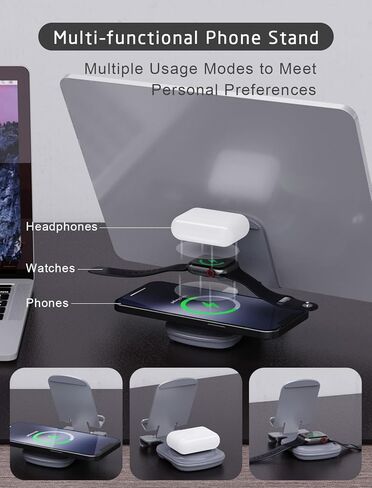 شاحن لاسلكي مغناطيسي لهاتف iPhone 16/15/14/13/12 حامل شاحن آمن PD15W USB C، شحن لاسلكي سريع مزدوج الجوانب دوار قابل للتعديل لهاتف iPhone/AirPods 2/3/Pro 2 in Kuwait