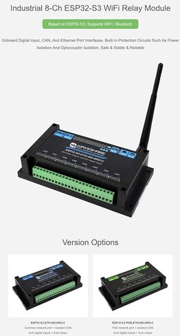 Industrial 8-Channel ESP32-S3 WiFi Relay Module, Built-in Xtensa 32-bit LX7 Dual-core Processor, Onboard Isolated CAN Interface, PoE Ethernet Port @XYGStudy (ESP32-S3-POE-ETH-8DI-8RO-C) in Saudi Arabia