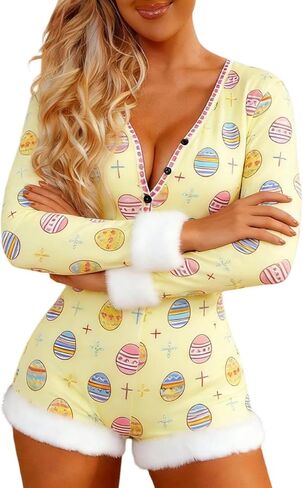 Women valentines day Romper Pajama Set Long Sleeve Shorts Jumpsuit Y2k Cute Heart Print Lounge Sleep Pj Outfit in Saudi Arabia
