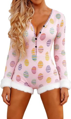 Women valentines day Romper Pajama Set Long Sleeve Shorts Jumpsuit Y2k Cute Heart Print Lounge Sleep Pj Outfit in Saudi Arabia