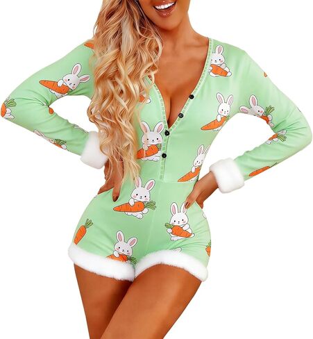 Women valentines day Romper Pajama Set Long Sleeve Shorts Jumpsuit Y2k Cute Heart Print Lounge Sleep Pj Outfit in Saudi Arabia