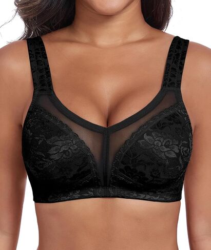 Full Coverage Minimizer Bras for Women Comfort Wirefree Plus Size Non Padded Large Busts Lace Jacquard in Saudi Arabia