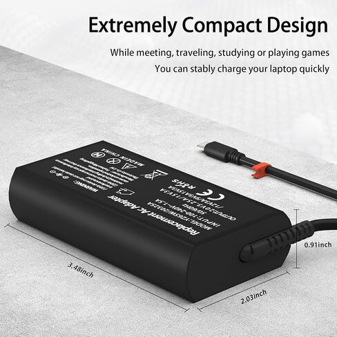 شاحن USB C بقدرة 65 وات، محول تيار متردد للشحن السريع متوافق مع Thinkpad/Yoga/Chromebook-T14 T15 X1 Carbon Gen 12 Yoga 7i/9i 500e C340 S340 دعم شاحن الكمبيوتر للاستخدام في المكتب والمنزل والسفر in Kuwait
