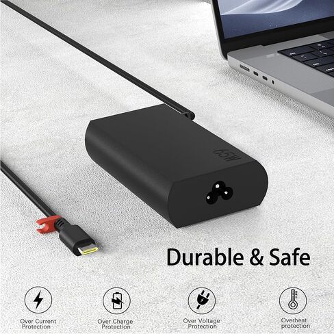شاحن USB C بقدرة 65 وات، محول تيار متردد للشحن السريع متوافق مع Thinkpad/Yoga/Chromebook-T14 T15 X1 Carbon Gen 12 Yoga 7i/9i 500e C340 S340 دعم شاحن الكمبيوتر للاستخدام في المكتب والمنزل والسفر in Kuwait
