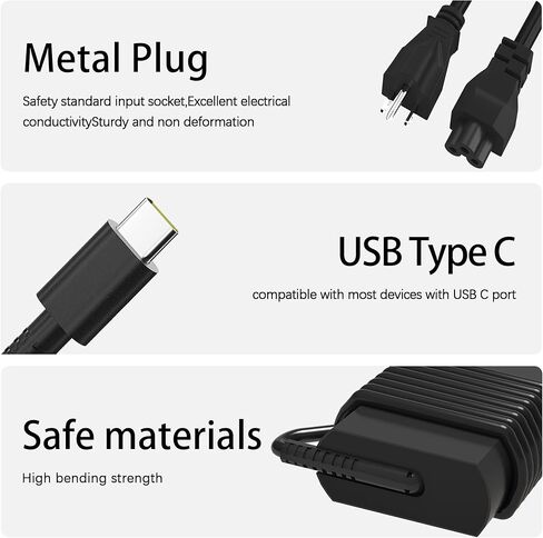 شاحن USB C بقدرة 65 وات، محول تيار متردد للشحن السريع متوافق مع Thinkpad/Yoga/Chromebook-T14 T15 X1 Carbon Gen 12 Yoga 7i/9i 500e C340 S340 دعم شاحن الكمبيوتر للاستخدام في المكتب والمنزل والسفر in Kuwait