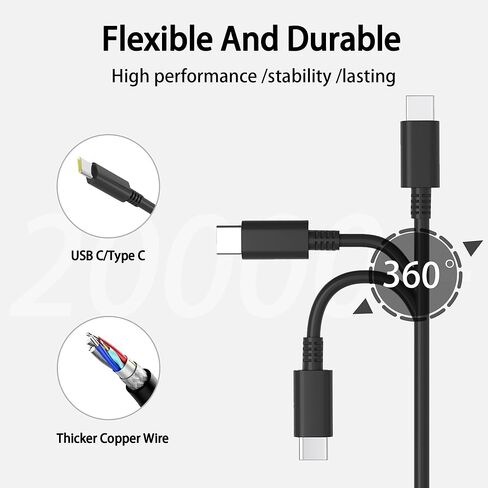 شاحن USB C بقدرة 65 وات، محول تيار متردد للشحن السريع متوافق مع Thinkpad/Yoga/Chromebook-T14 T15 X1 Carbon Gen 12 Yoga 7i/9i 500e C340 S340 دعم شاحن الكمبيوتر للاستخدام في المكتب والمنزل والسفر in Kuwait