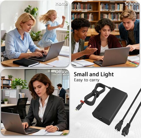 شاحن USB C بقدرة 65 وات، محول تيار متردد للشحن السريع متوافق مع Thinkpad/Yoga/Chromebook-T14 T15 X1 Carbon Gen 12 Yoga 7i/9i 500e C340 S340 دعم شاحن الكمبيوتر للاستخدام في المكتب والمنزل والسفر in Kuwait