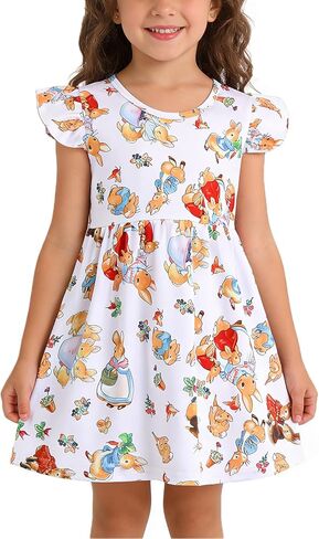 Easter Toddler Girl Dress Bunny Eggs Rabbit Print Short Sleeve Outfits 3-8Y in Saudi Arabia
