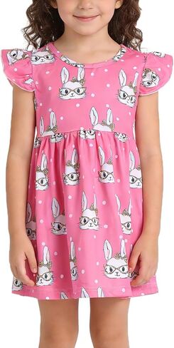 Easter Toddler Girl Dress Bunny Eggs Rabbit Print Short Sleeve Outfits 3-8Y in Saudi Arabia