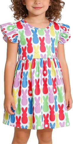Easter Toddler Girl Dress Bunny Eggs Rabbit Print Short Sleeve Outfits 3-8Y in Saudi Arabia