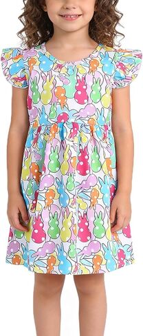 Easter Toddler Girl Dress Bunny Eggs Rabbit Print Short Sleeve Outfits 3-8Y in Saudi Arabia