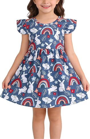 Easter Toddler Girl Dress Bunny Eggs Rabbit Print Short Sleeve Outfits 3-8Y in Saudi Arabia