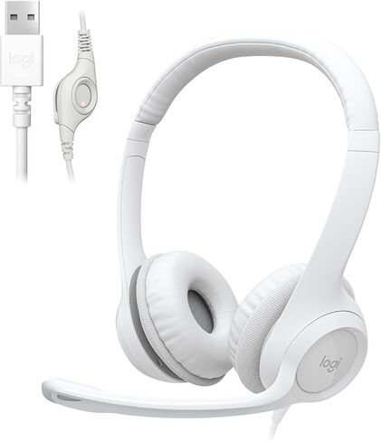 سماعات رأس للألعاب Logitech H390، سماعات رأس سلكية مع ميكروفون، سماعة USB مع ميكروفون للكمبيوتر الشخصي، ميكروفون عازل للضوضاء لاجتماعات الفيديو والموسيقى والألعاب - أبيض إجمالي عدد 48، حزمة من 4 in Kuwait