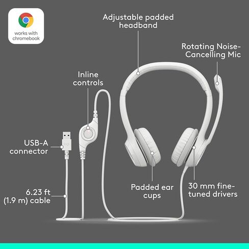 Logitech H390 Gaming Headphones, Wired Headphones with Mic, USB Headset with Microphone for PC, Noise Cancelling Microphone for Video Meetings, Music, Gaming - Off White Total Count 48, Pack of 4 in Saudi Arabia