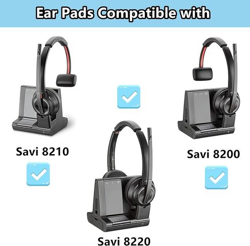 استبدال وسائد الأذن Savi 8220 المتوافقة مع Plantronics Savi 8210 Savi 8220 Savi 8200 سماعات الأذن اللاسلكية وسائد الأذن من جلد البروتين وإسفنج عالي الكثافة باللون الأسود in Saudi Arabia