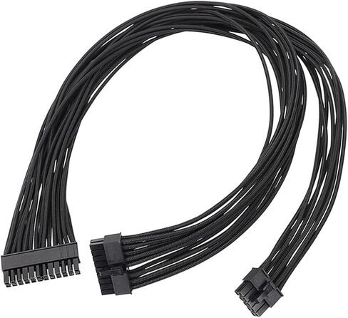 كابل وحدات مسطح أسود فعال 18AWG 10Pin + 18Pin إلى 24Pin لإمداد طاقة الكمبيوتر بطول 60 سم in Kuwait