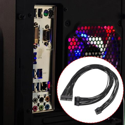 كابل وحدات مسطح أسود فعال 18AWG 10Pin + 18Pin إلى 24Pin لإمداد طاقة الكمبيوتر بطول 60 سم in Kuwait