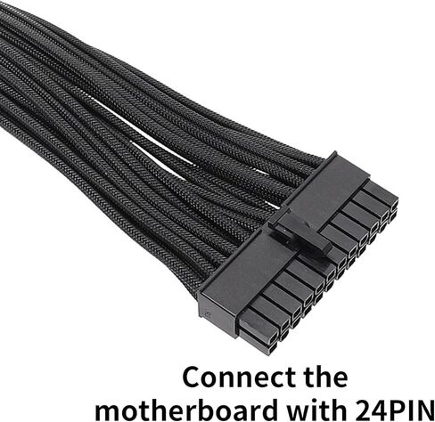 كابل وحدات مسطح أسود فعال 18AWG 10Pin + 18Pin إلى 24Pin لإمداد طاقة الكمبيوتر بطول 60 سم in Kuwait