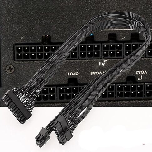 كابل وحدات مسطح أسود فعال 18AWG 10Pin + 18Pin إلى 24Pin لإمداد طاقة الكمبيوتر بطول 60 سم in Kuwait
