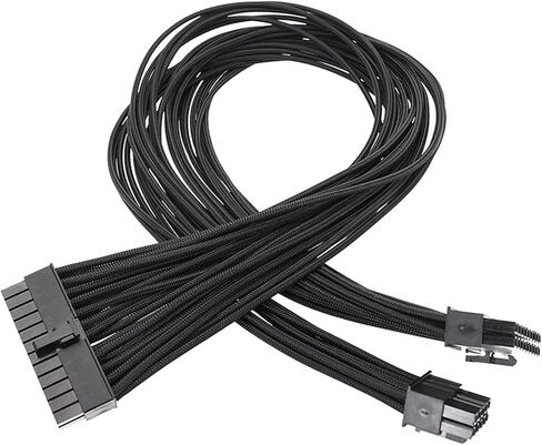 كابل وحدات مسطح أسود فعال 18AWG 10Pin + 18Pin إلى 24Pin لإمداد طاقة الكمبيوتر بطول 60 سم in Kuwait