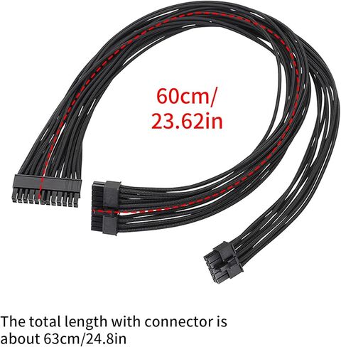 كابل وحدات مسطح أسود فعال 18AWG 10Pin + 18Pin إلى 24Pin لإمداد طاقة الكمبيوتر بطول 60 سم in Kuwait
