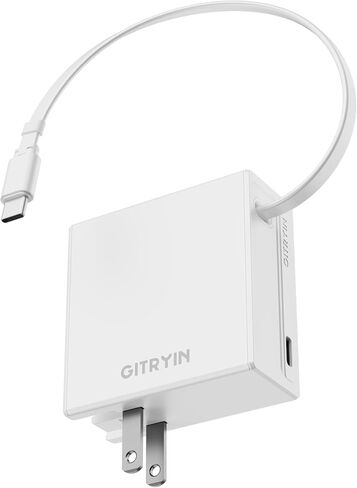 شاحن حائط Gitryin USB C قابل للسحب بقدرة 65 وات مع كابل مدمج من النوع C، كتلة شاحن سريع 2 في 1 قابلة للطي، أساسيات السفر متوافقة مع أجهزة الكمبيوتر المحمول، MacBook Pro/Air، iPhone 16/15، iPad، Galaxy، Pixel in Kuwait