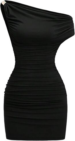 Floerns Women's Off The Shoulder Mini Dress Ruched Bodycon Club Going Out Dresses in Kuwait