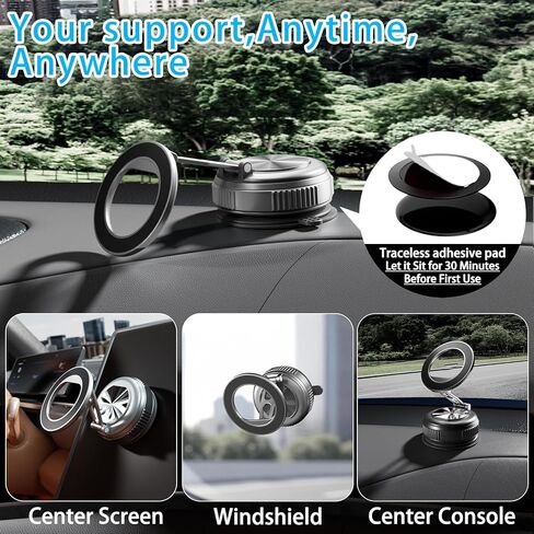 حامل هاتف السيارة لـ Magsafe، حامل سيارة قابل للطي بزاوية 360 درجة [أقوى شفط 108 رطل ومغناطيس 2800 جرام] محمول للسيارة / صالة الألعاب الرياضية / حامل المرآة / حامل يومي لهاتف iPhone وجميع الهواتف الذكية، أسود in Kuwait
