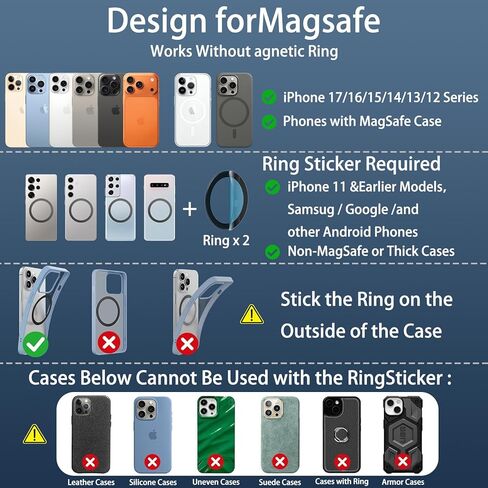 حامل هاتف السيارة لـ Magsafe، حامل سيارة قابل للطي بزاوية 360 درجة [أقوى شفط 108 رطل ومغناطيس 2800 جرام] محمول للسيارة / صالة الألعاب الرياضية / حامل المرآة / حامل يومي لهاتف iPhone وجميع الهواتف الذكية، أسود in Kuwait