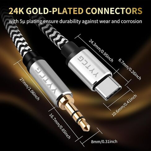 Audiophile HiFi USB-C to 3.5mm Aux Cable 3.93ft/1.2m - 4N OFC Core, 24K Gold-Plated Plug, Nylon Braided, Compatible with Headphones/Amplifiers for Car/Home in Saudi Arabia