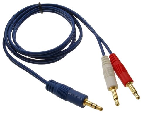 CablesOnline, 1ft Gold-Plated 3.5mm (1/8") TRS Stereo Male to Dual (Red and White) 3.5mm (1/8") TS Mono Male Blue Audio Breakout Cable in Saudi Arabia