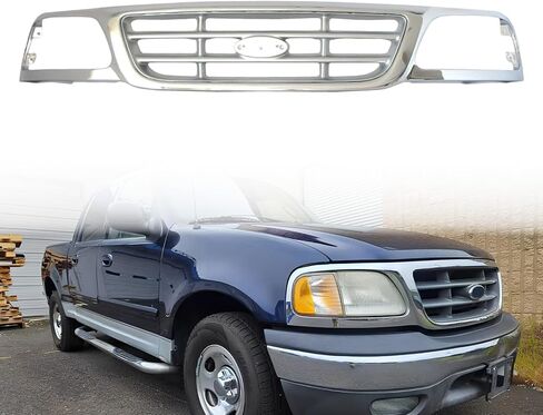 مجموعة الشبكة مع إدراج فضي متوافق مع 1997 1998 Ford F-150 F-250 Chrome Shell البلاستيك استبدال FO1200380 in Kuwait