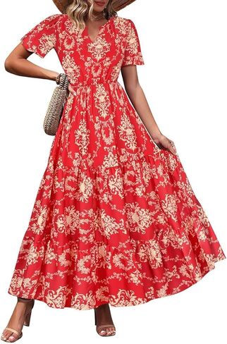TIYOMI Plus Size Dress for Curvy Women 3X Short Sleeve Summer Plaid Maxi Dress V Neck Blue & White Gingham Dresses Church Wedding Guest Flowy Spring Dresses with Pockets 3XL 22W 24W in Saudi Arabia