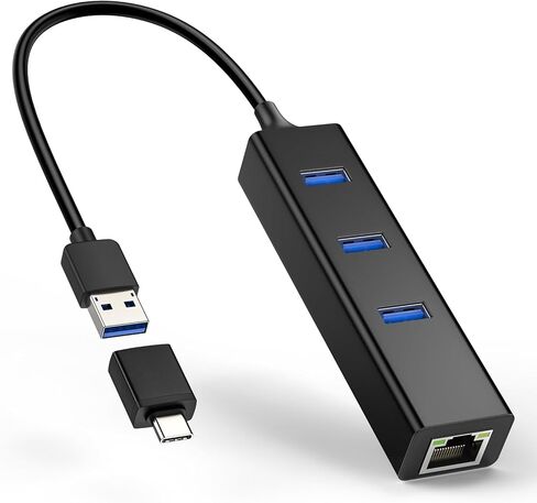محول USB-C إلى إيثرنت، محور USB 3.0 ذو 3 منافذ مع جيجابت إيثرنت، محول شبكة LAN من USB إلى RJ45 LAN بسرعة 10/100/1000 ميجابت في الثانية لأجهزة MacBook والكمبيوتر المحمول in Kuwait