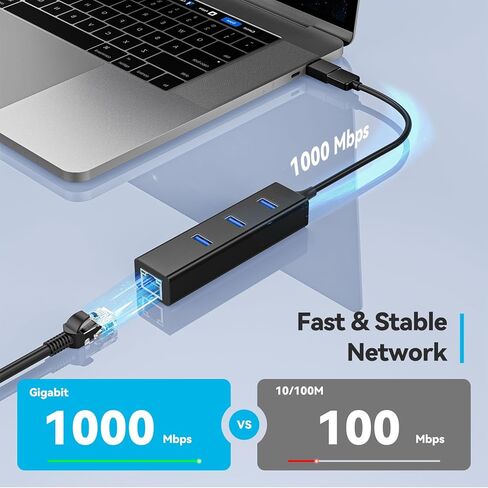 محول USB-C إلى إيثرنت، محور USB 3.0 ذو 3 منافذ مع جيجابت إيثرنت، محول شبكة LAN من USB إلى RJ45 LAN بسرعة 10/100/1000 ميجابت في الثانية لأجهزة MacBook والكمبيوتر المحمول in Kuwait