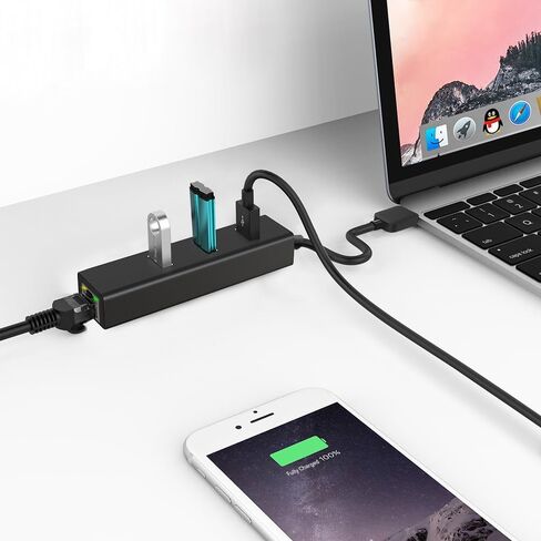 محول USB-C إلى إيثرنت، محور USB 3.0 ذو 3 منافذ مع جيجابت إيثرنت، محول شبكة LAN من USB إلى RJ45 LAN بسرعة 10/100/1000 ميجابت في الثانية لأجهزة MacBook والكمبيوتر المحمول in Kuwait